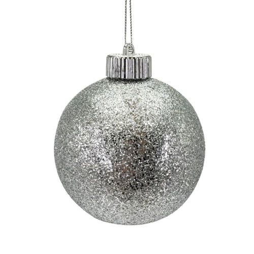 Adorno De Navidad Blanca Bola Plateada Glitter 10Cm