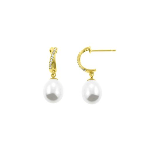 Aretes Baliq Perla Colgante Oro 18K