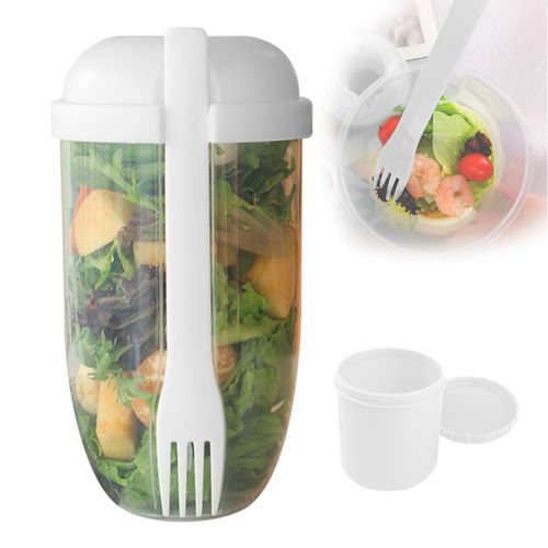 Vaso Mezclador Porta Ensaladas Frutas Cereales Yogurt con Tenedor Blanco