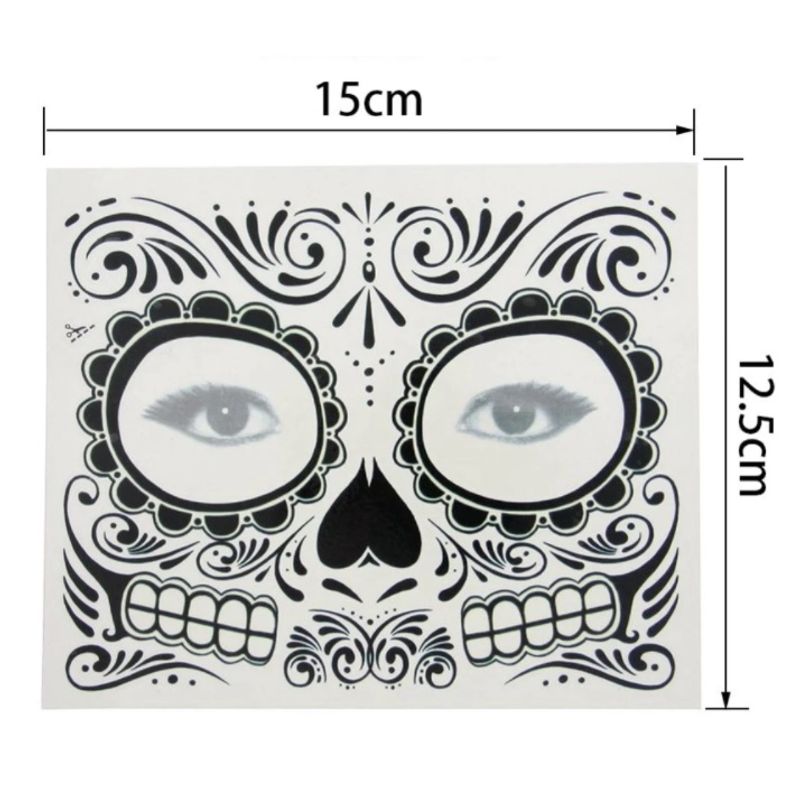 Sticker-Tatuaje-Temporal-Catrina-blanco-y-negro-disfraz-Halloween-