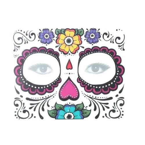 Sticker Tatuaje Temporal Catrina multicolor disfraz Halloween