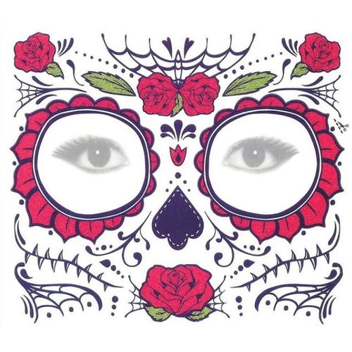 Sticker Tatuaje Temporal Catrina rosas rojas disfraz Halloween