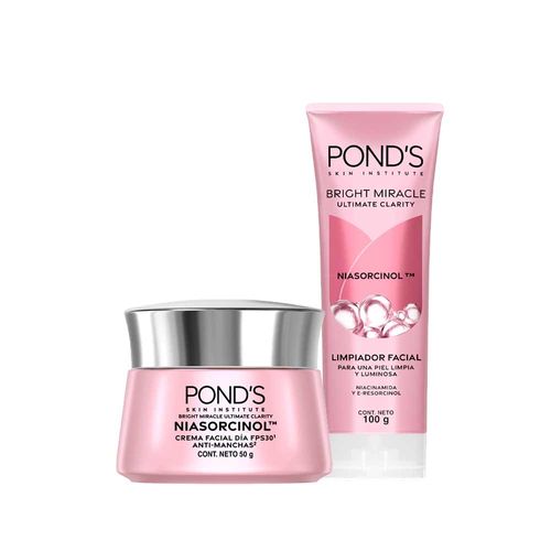 Pack PONDS Bright Miracle Niasorcinol Crema Facial Antimanchas Día FPS30 50g + Limpiador Facial 100g