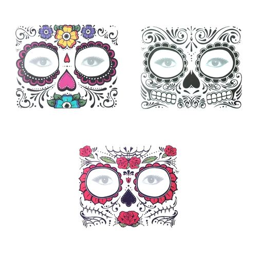 Set x 3 Stickers Tatuajes Temporales Catrina disfraz Halloween