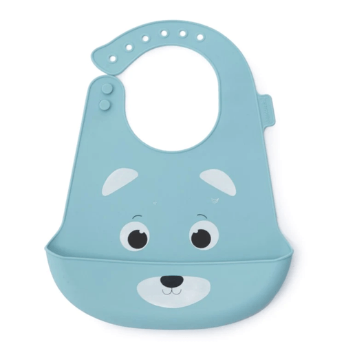 BABERO CON BOLSILLO DE SILICONA CELESTE OSITO