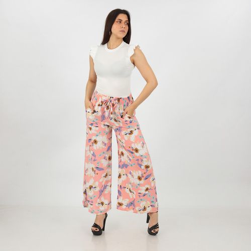 Pantalón Palazzo de Lino Mujer Color Rosa