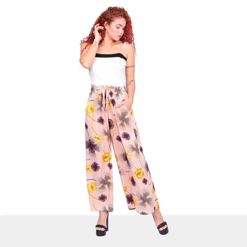 Pantalón Palazzo Floreado Acampanado Mujer - Color Melón