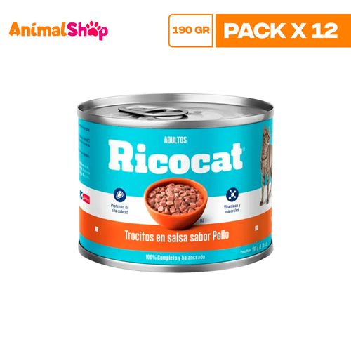 RICOCAT ADULTO TROCITOS EN SALSA POLLO LTA 190GR X12 UN