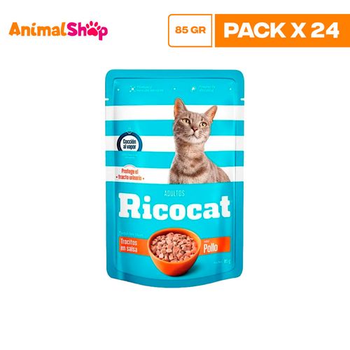 RICOCAT ADULTO TROCITOS POLLO POUCH 85GR X24 UN