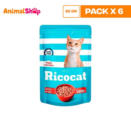 RICOCAT ADULTO TROCITOS SALMON POUCH 85GR X6 UN