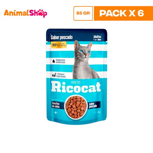 RICOCAT ADULTO TROCITOS PESCADO POUCH 85GR X6 UN