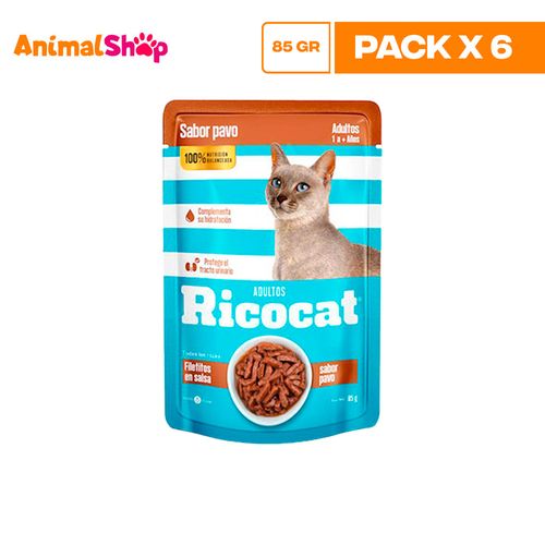 RICOCAT ADULTO FILETITOS PAVO POUCH 85GR X6 UN