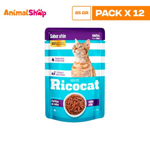 RICOCAT ADULTO FILETITOS ATUN POUCH 85GR X12 UN