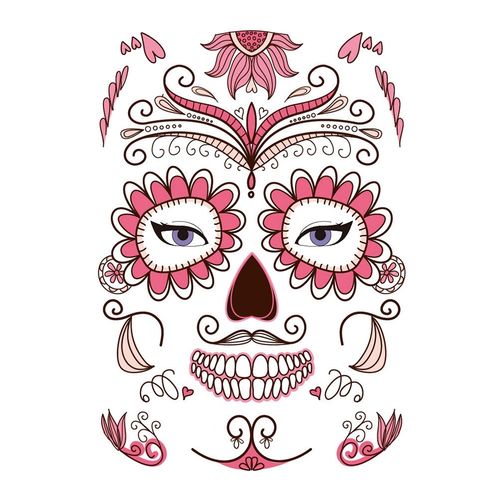 Sticker Tatuaje Temporal flores rosadas Catrina disfraz Halloween