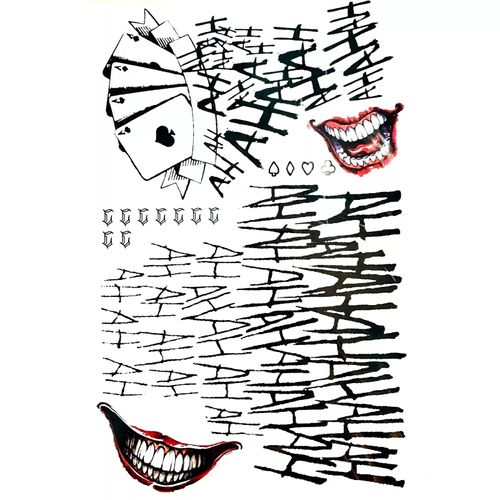 Sticker Tatuaje Temporal disfraz Joker Halloween 20x30cm modelo cartas