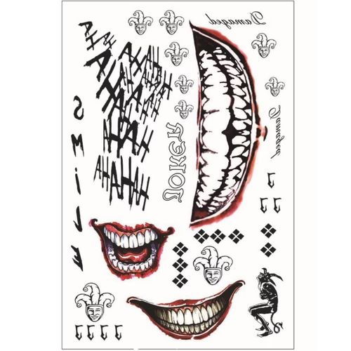 Sticker Tatuaje Temporal disfraz Joker Halloween 20x30cm modelo 3 sonrisas