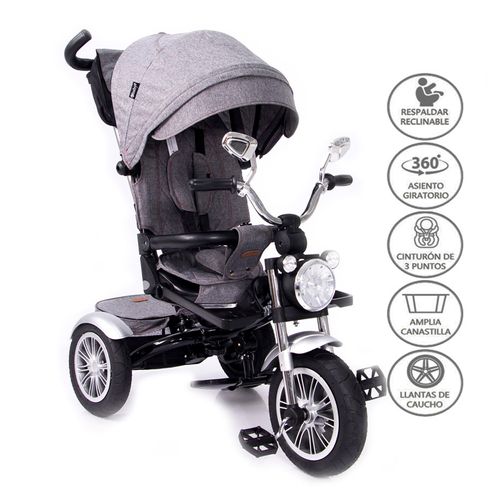 Triciclo Guiador Ebaby CHOPPER con Luz y Sonido Gris