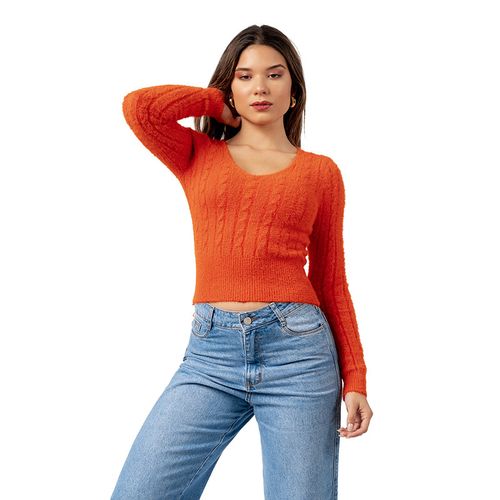 Sweater Angora con Hilos de Brillo Color Naranja