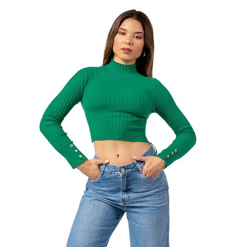 Chompa Crop Cuello Alto de Cashemira Color Verde