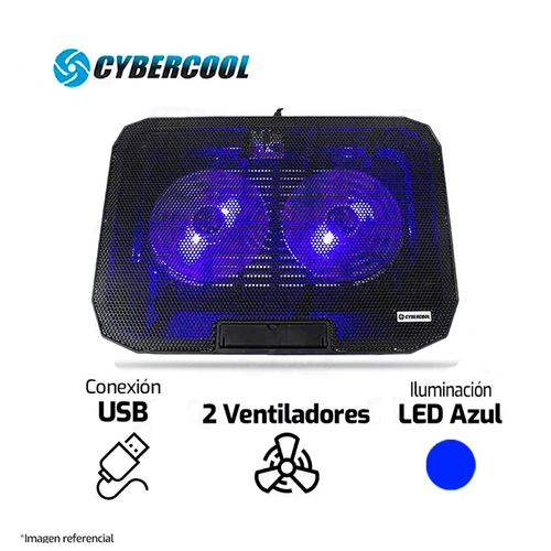 COOLER CYBERCOOL PARA LAPTOP  HA-73 2 VENTILADORES LED AZUL