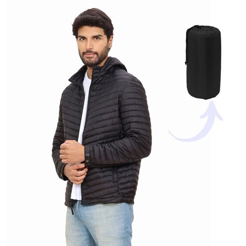 Casaca Impermeable Hombre Capucha Desmontable Color Negro