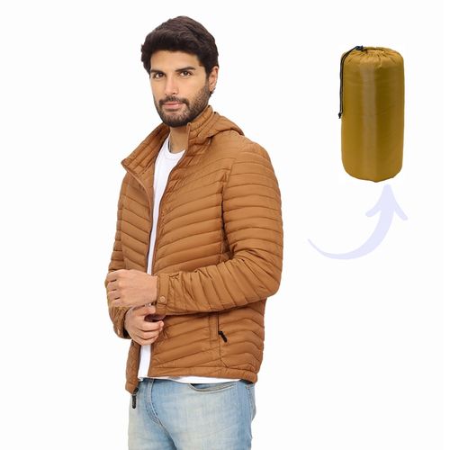 Casaca Impermeable Hombre Capucha Desmontable Color Mostaza