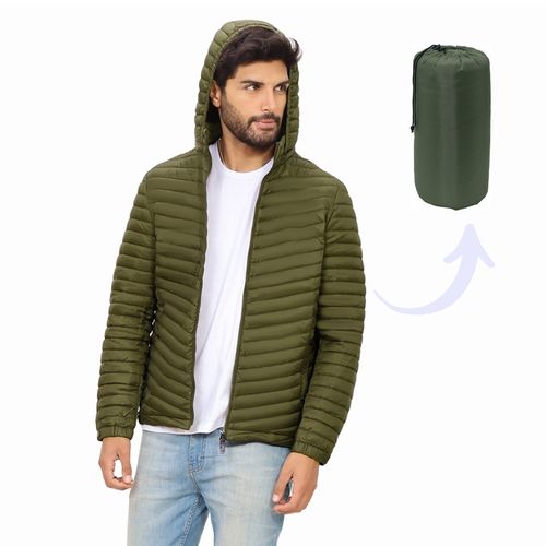 Casaca Impermeable Hombre Capucha Desmontable Verde Militar