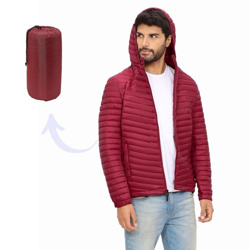 Casaca Impermeable Hombre Capucha Desmontable Color Guinda