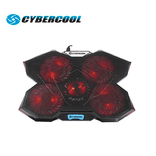 Cooler Para Laptop Gamer Cybercool 5 Ventiladores Ha-k3 Color Negro Led Rojo