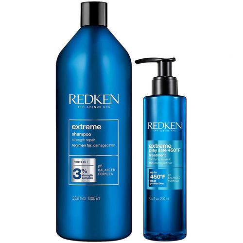 Shampoo Reparador 1000ml + Protector Térmico Play Safe Redken Extreme