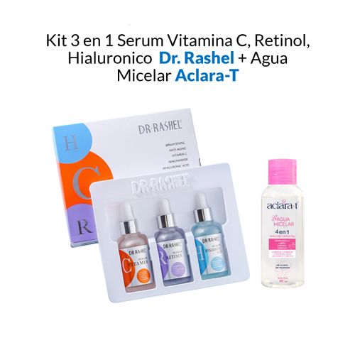 Kit 3en1 Serum Vitamina C,Hialuronico, Retinol + Agua Micelar 4en1