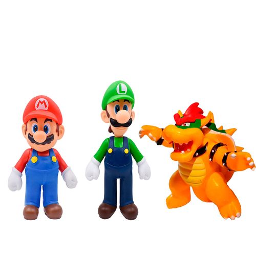 Pack 3 Figuras Mario Rojo + Luigi Verde + Bowser 10-12-9cm