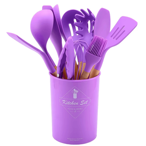 Set de Utensilios para Cocinas de Silicona Multifuncional por 12 pzas Color Morado