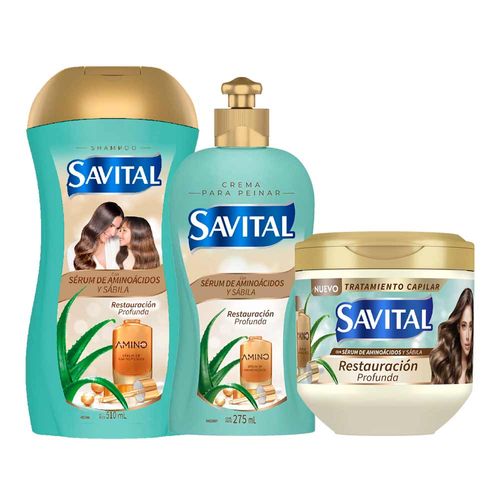 Pack SAVITAL Aminoácidos Shampoo 510ml + Tratamiento Capilar 425ml + Crema para Peinar 490ml