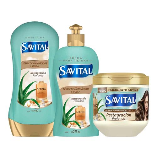 Pack SAVITAL Aminoácidos Acondicionador 490ml + Tratamiento Capilar 425ml + Crema para Peinar 490ml