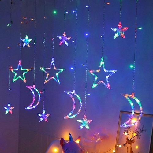 Cascada de Luces navideñas Adornos para navidad luna y estrellas