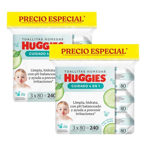 Pack Toallitas Humedas HUGGIES One & Done 3 Paquetes de 80un x2un