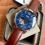 Reloj-Fossil-Townsman-ME3110-Automatico-Acero-Inoxidable-Correa-de-Cuero-Marron-Dial-Azul