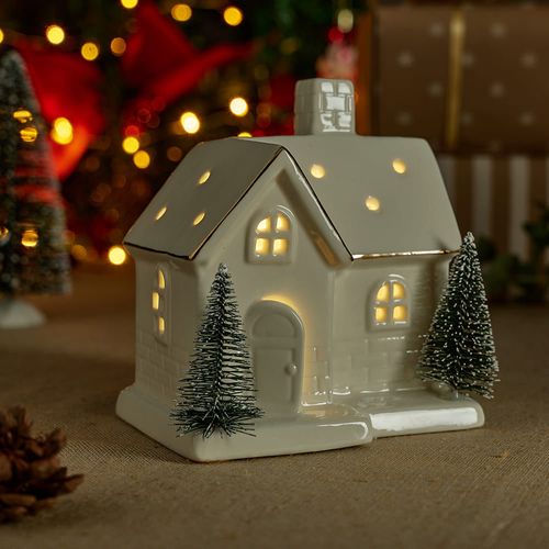 Adorno casa con árbol cerámica Luz Led 11.8cm Colección Roja Orange