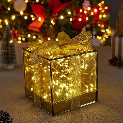 Caja de regalo con Luz Led 12x12cm Colección Dorada Orange