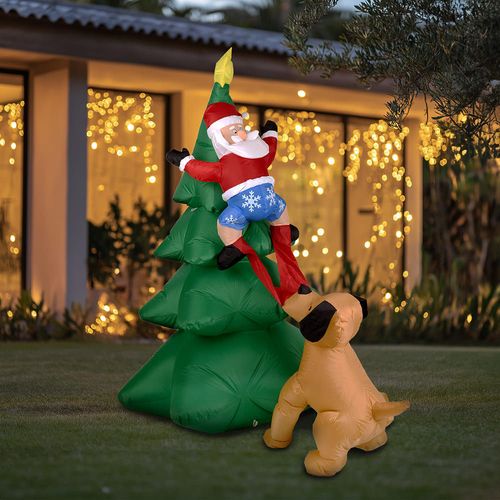 Inflable Papa Noel subiendo árbol con perro 180cm Orange