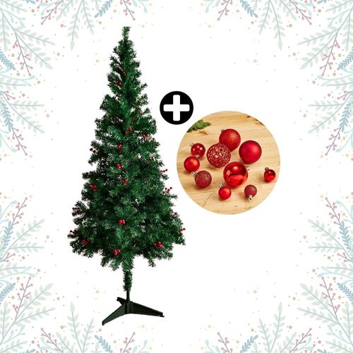 COMBO Navideño Colección Roja Orange: Árbol de navidad con Berries 180cm con 530 ramas + Set de 88 Bolas Rojas