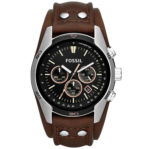 Reloj Fossil Coachman CH2891 Fecha Cronometro Correa De Cuero Marrón Dial Negro