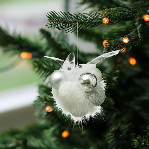 Bola de árbol Blanco/Plata con plumas Colección Lila