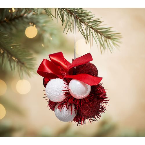 Bola de árbol Blanca/Roja con plumas Colección Roja