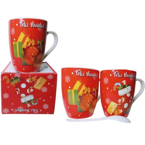 Taza con cucharita navideñas con cajita 300ml sublimadas