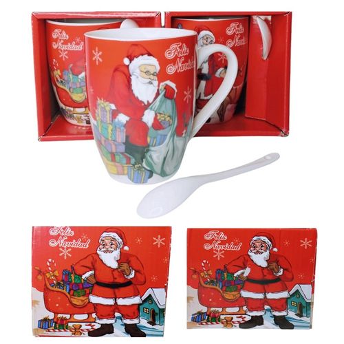 Taza con cucharita navideñas en cajita 300ml sublimadas