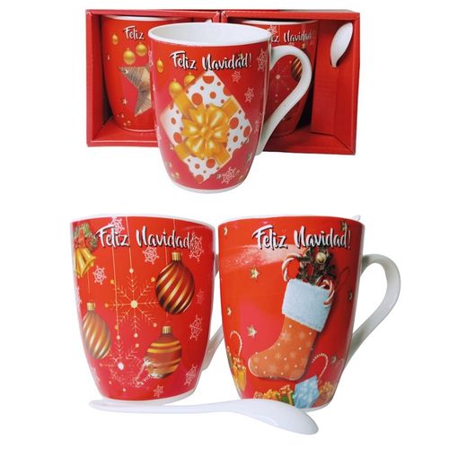 Taza con cucharita en cajita navideñas 300ml sublimadas