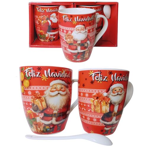 Tazas con cucharita navideñas en cajita 300ml sublimadas