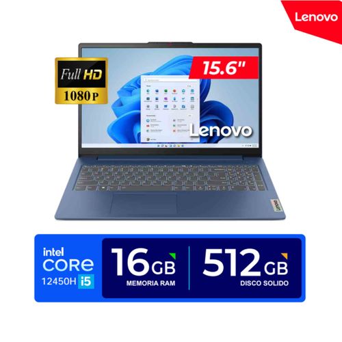 LAPTOP LENOVO IDEAPAD SLIM 3 15.6" FHD TN Core i5-12450H 2.0 GHz/4.4GHz 16GB DDR5 512GB SSD/ FREEDOS